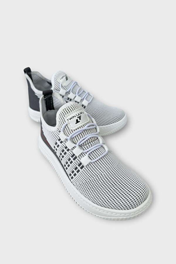 Çocuk Triko Akıllı Bağcık Aqua Spor Ayakkabı BEYAZ - FÜME