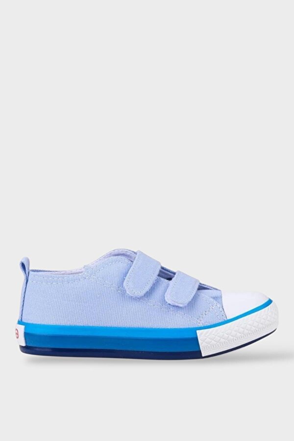 Unisex Çocuk Keten Kısa Convers Modeli Cırtlı Sneaker Spor Ayakkabı (26-30) MAVİ