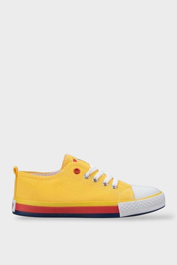 Unisex Erkek Kız Çocuk Keten Kısa Convers Modeli Bağcıklı Spor Ayakkabı SARI