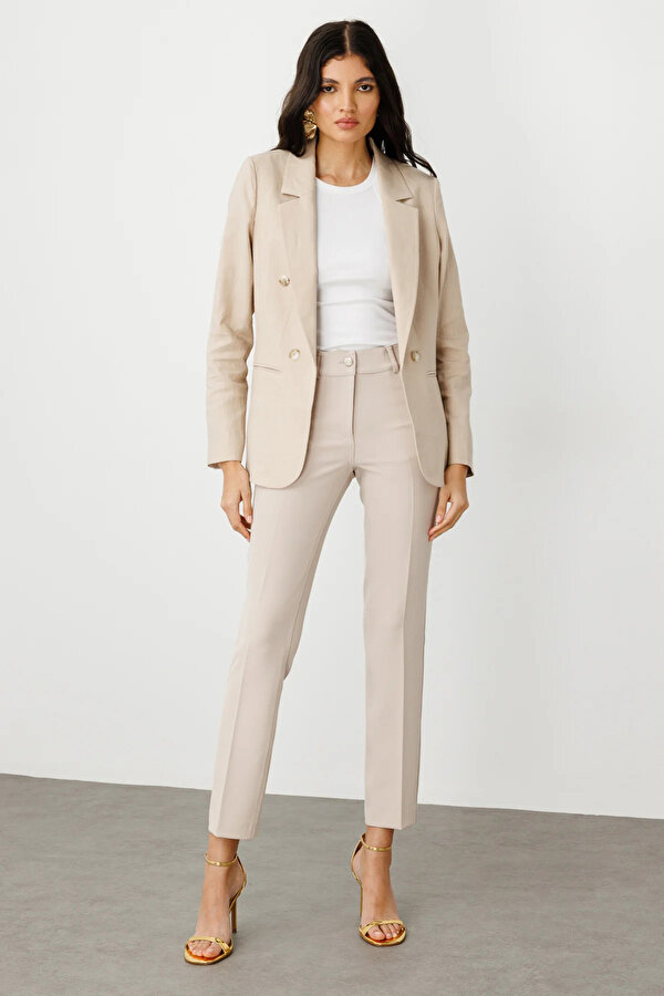 Kadın Fleto Cepli Keten Ceket 4016 Kum