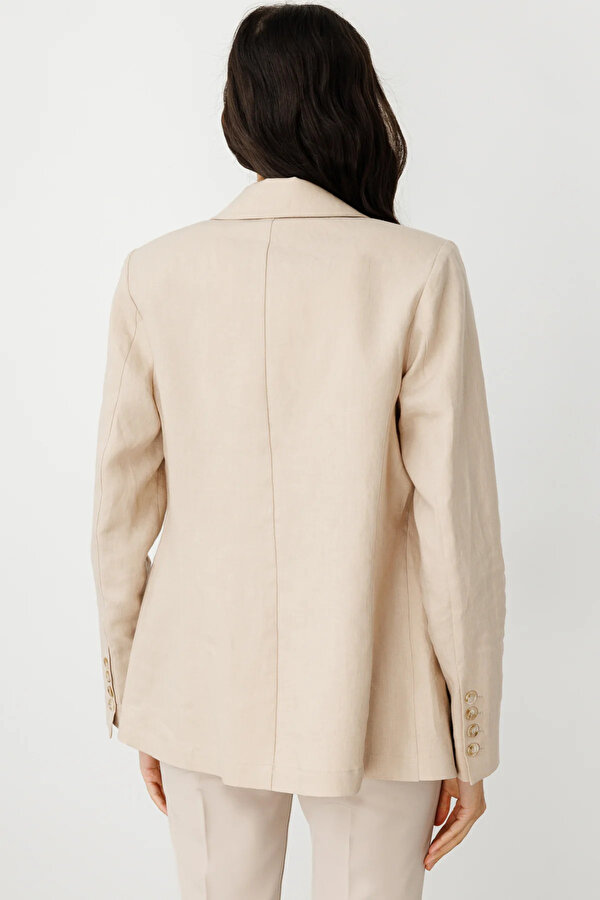 Kadın Fleto Cepli Keten Ceket 4016 Kum