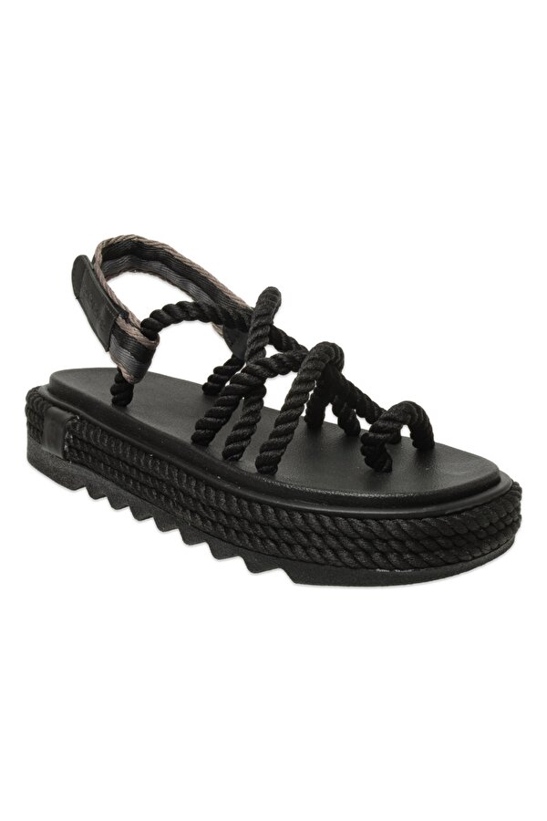 Ibiza Mid Platform Halat Siyah Kadın Sandalet