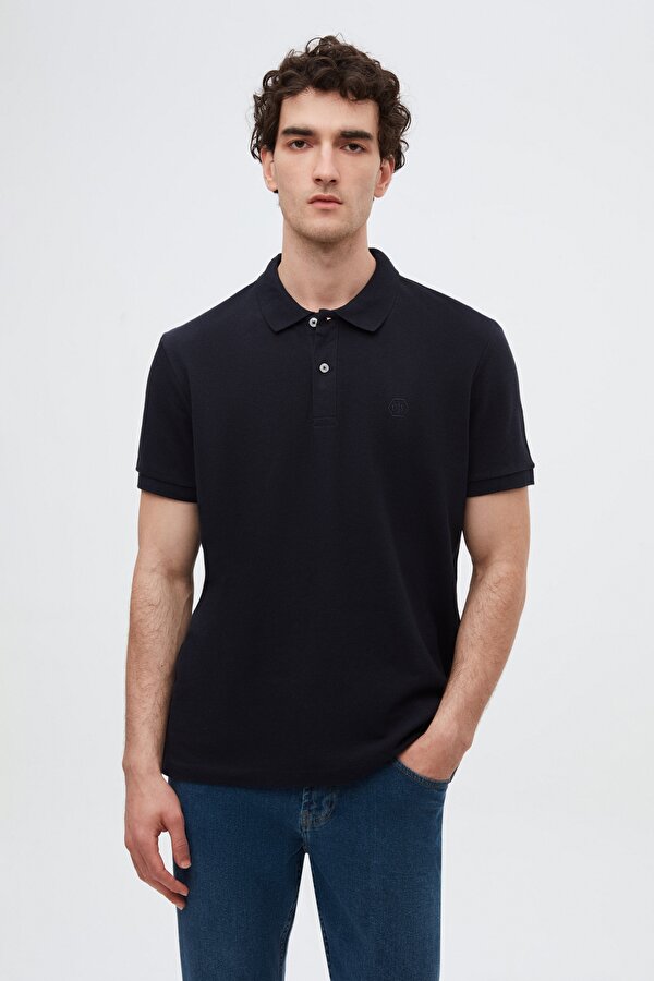 Ds Damat Regular Fit Lacivert %100 Pamuklu Uzun Ömürlü Kıvrılmaz Polo Yaka Nakışlı T-Shirt