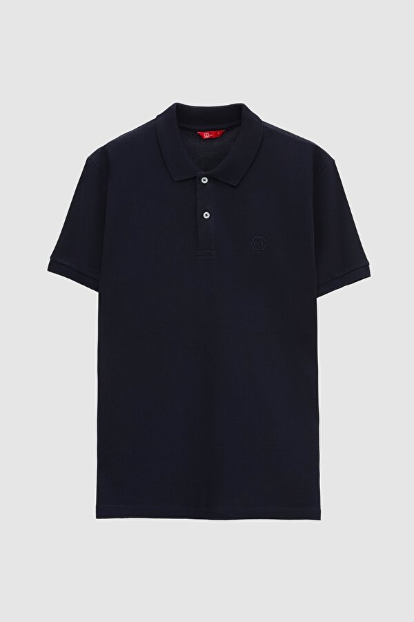 Ds Damat Regular Fit Lacivert %100 Pamuklu Uzun Ömürlü Kıvrılmaz Polo Yaka Nakışlı T-Shirt