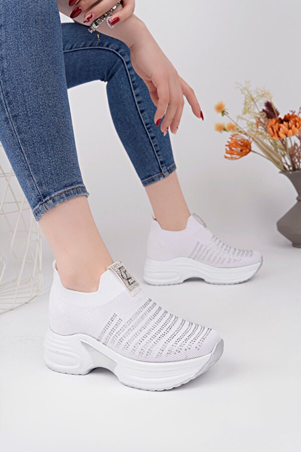 5006 GİZLİ TOPUKLU TAŞLI RAHAT YÜKSEK TABAN TRİKO SNEAKER AYAKKABI