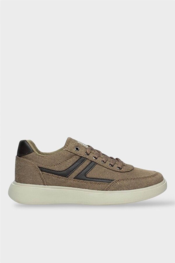 Erkek Keten Gabardin Kumaş Günlük Sneaker Ayakkabı VİZON