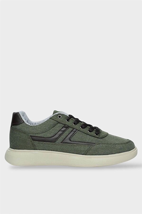 Erkek Keten Gabardin Kumaş Günlük Sneaker Ayakkabı HAKİ