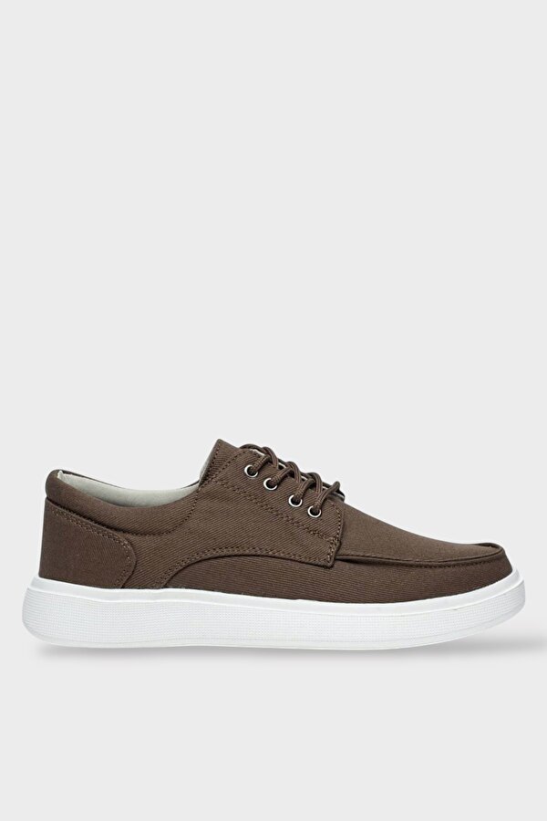 Erkek Keten Gabardin Kumaş Günlük Sneaker Ayakkabı KAHVERENGİ