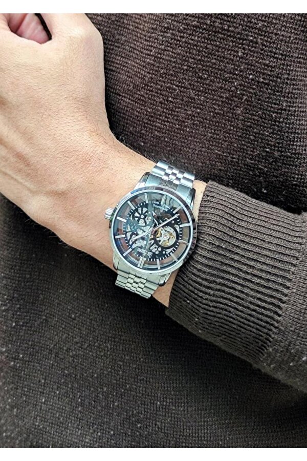 LC08036 Otomatik Mekanizma İskelet Kadran 5 Atm Su Geçirmezlik Metalik Renk Erkek Kol Saati