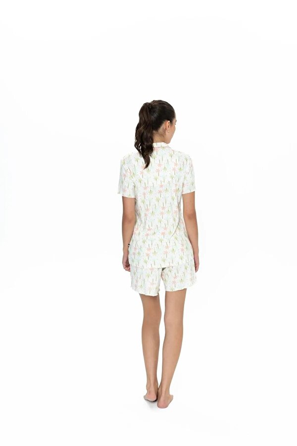 Kadın Kısa Kollu Düğmeli Pijama Şort Takım
