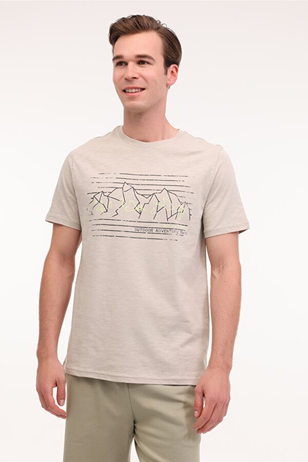 ML BRICK 11OTD224 5FX Bej Erkek Kısa Kol T-Shirt