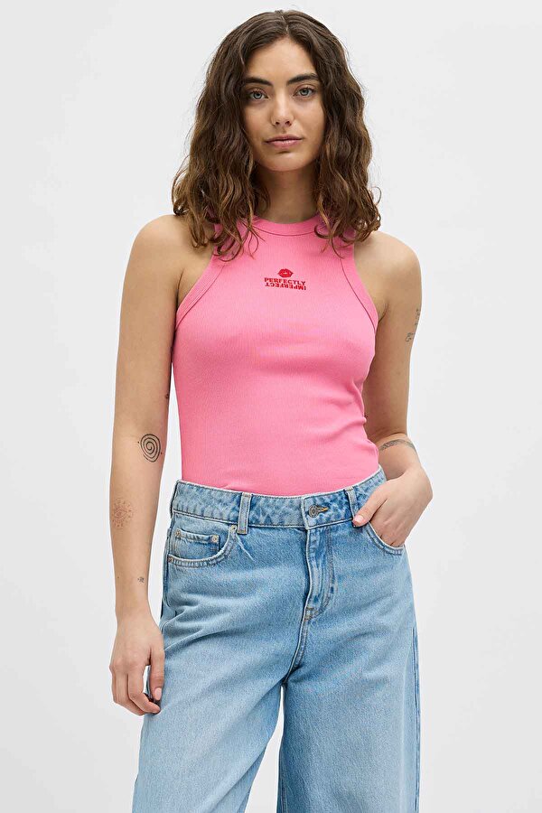 JXFOREST STR SL RIB EMB T Pembe Kadın Kısa Kol T-Shirt