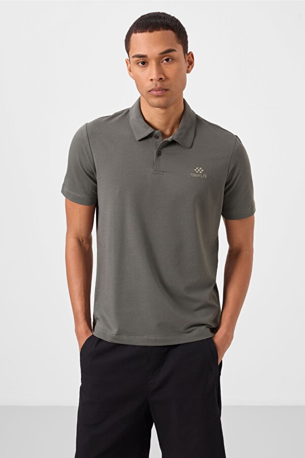 Çağla Basic Logolu Standart Kalıp Triko Polo Yaka Erkek T-Shirt - 87748