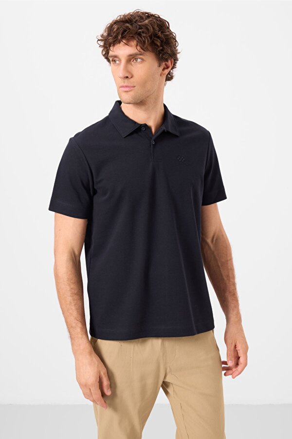 Lacivert Basic Logolu Standart Kalıp Triko Polo Yaka Erkek T-Shirt - 87748