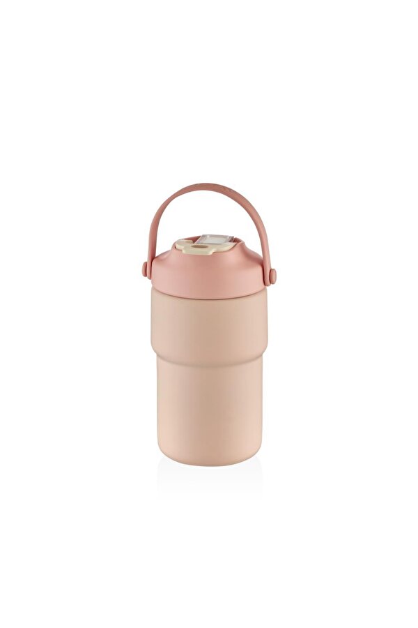 Askılı Mug Çelik Bardak 450Ml Pastel Pembe