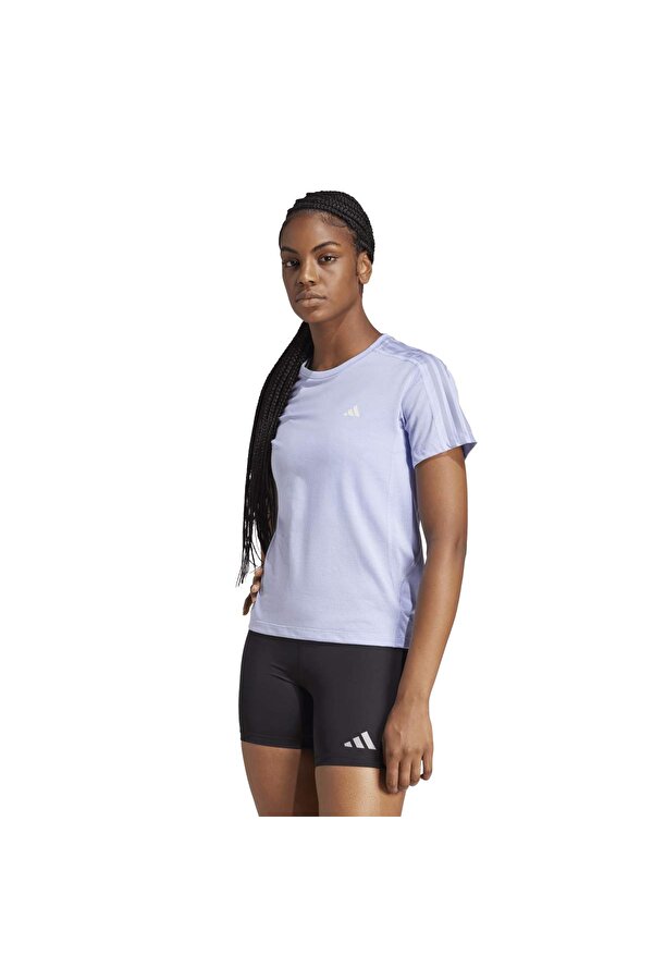 Own The Run 3-Stripes Kadın Mor Yuvarlak Yaka Tişört