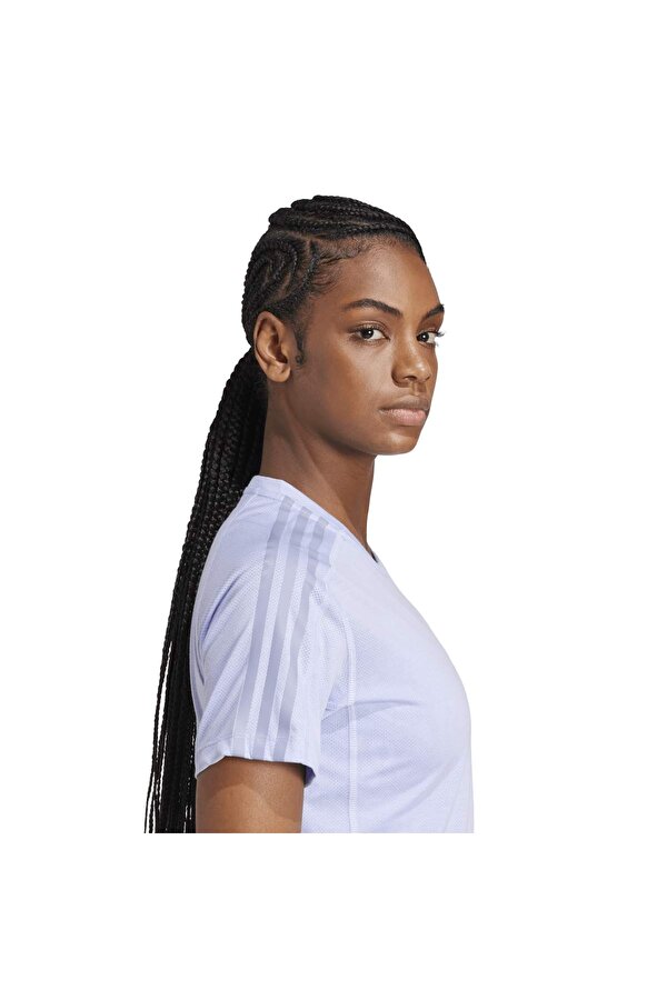 Own The Run 3-Stripes Kadın Mor Yuvarlak Yaka Tişört