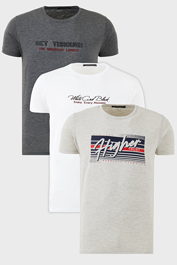 Erkek T Shirt 541S31 Beyaz-Antrasit-Açık Melanj