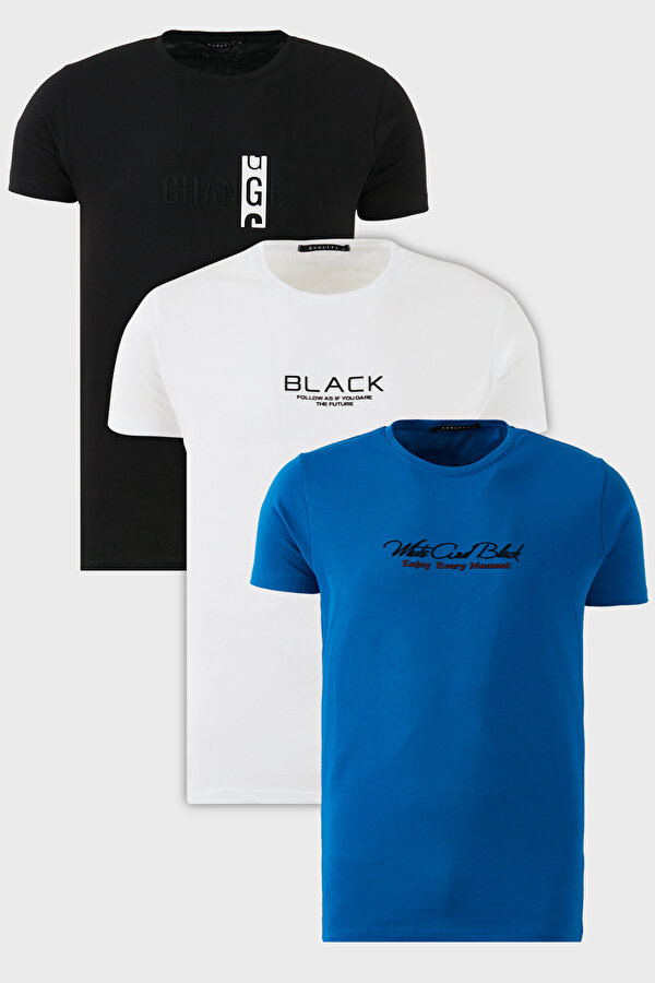 Erkek T Shirt 541S31 Parlıament-Beyaz-Siyah
