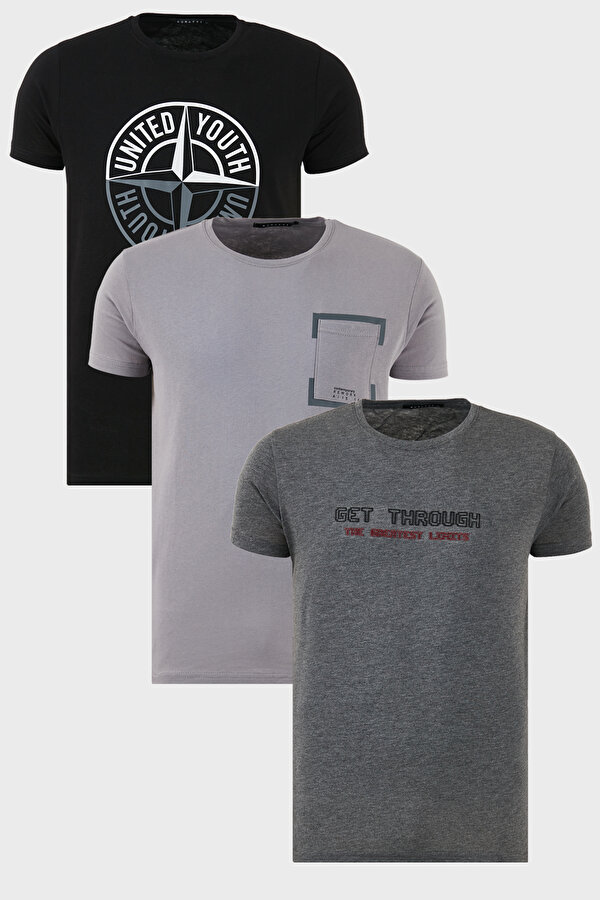 Erkek T Shirt 541S31 Antrasit-Siyah-Açık Gri