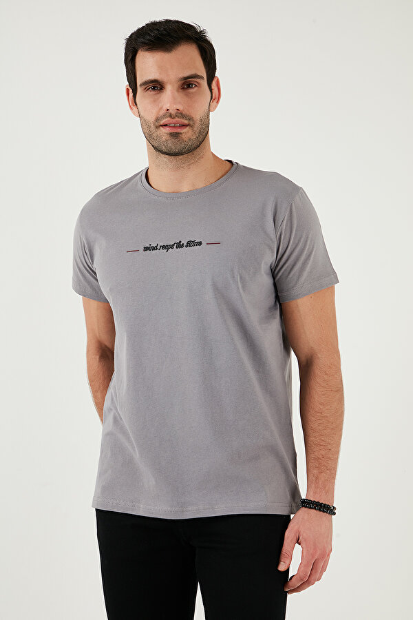 Erkek T Shirt 541S31 Açık Gri-Beyaz-Lacivert