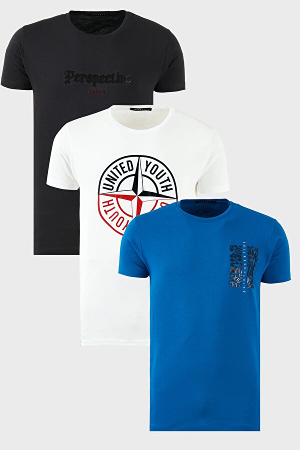 Erkek T Shirt 541S31 Beyaz-Parlıament-Koyu Antrasit
