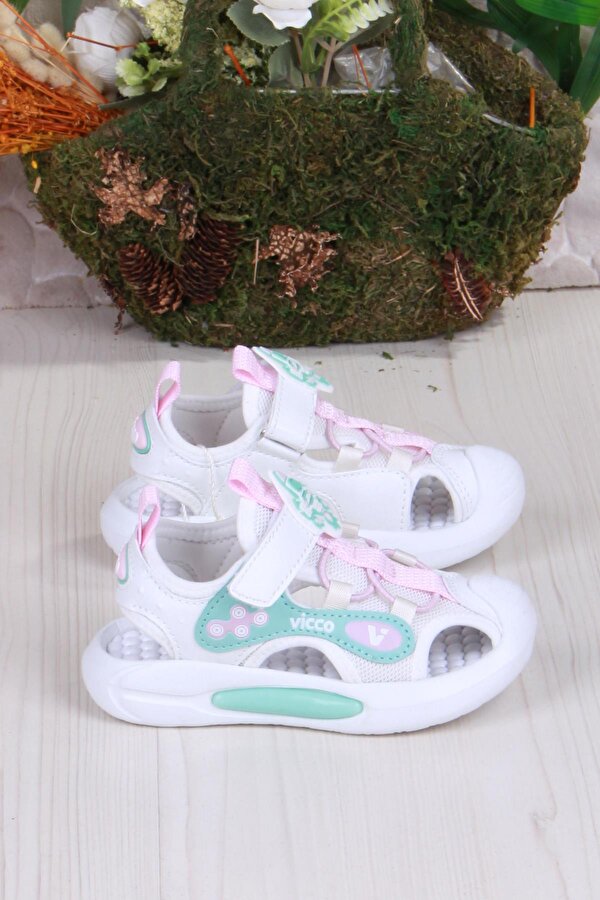 332.P25Y.221 Rocket Beyaz Esnek Rahat Işıklı Kız Çocuk Sandalet