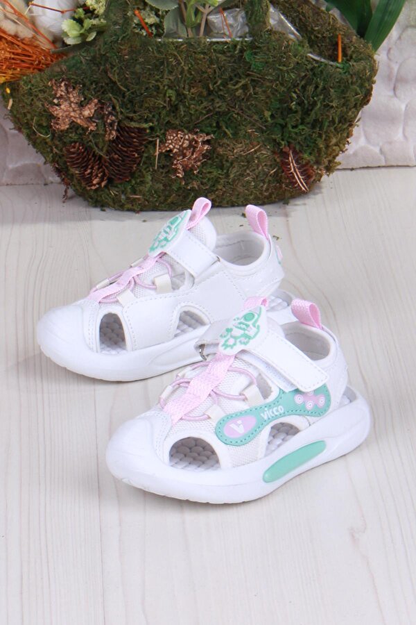 332.P25Y.221 Rocket Beyaz Esnek Rahat Işıklı Kız Çocuk Sandalet