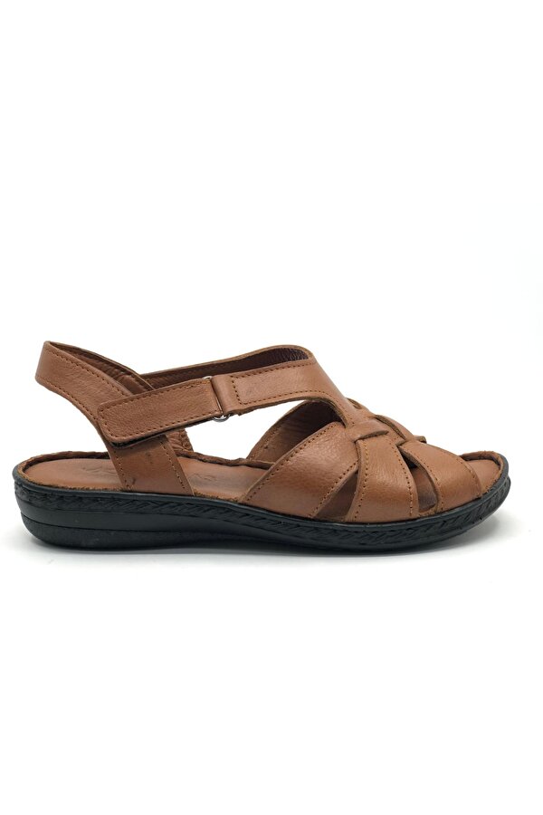 %100 Hakiki Deri Tam Ortapedik Fus Pedli Taban Kadın Sandalet