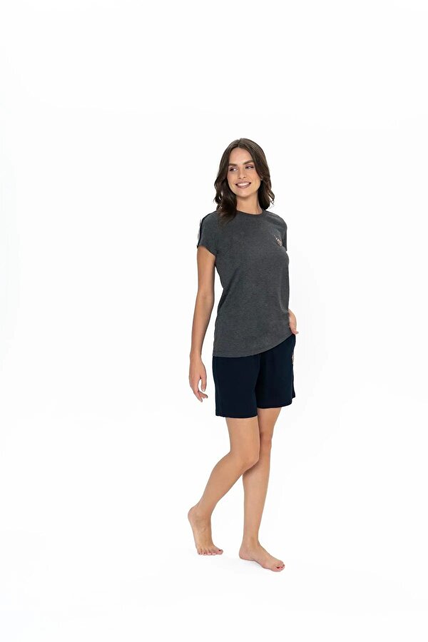 Kadın Yuvarlak Yaka Alt Üst Pijama Şort Takım