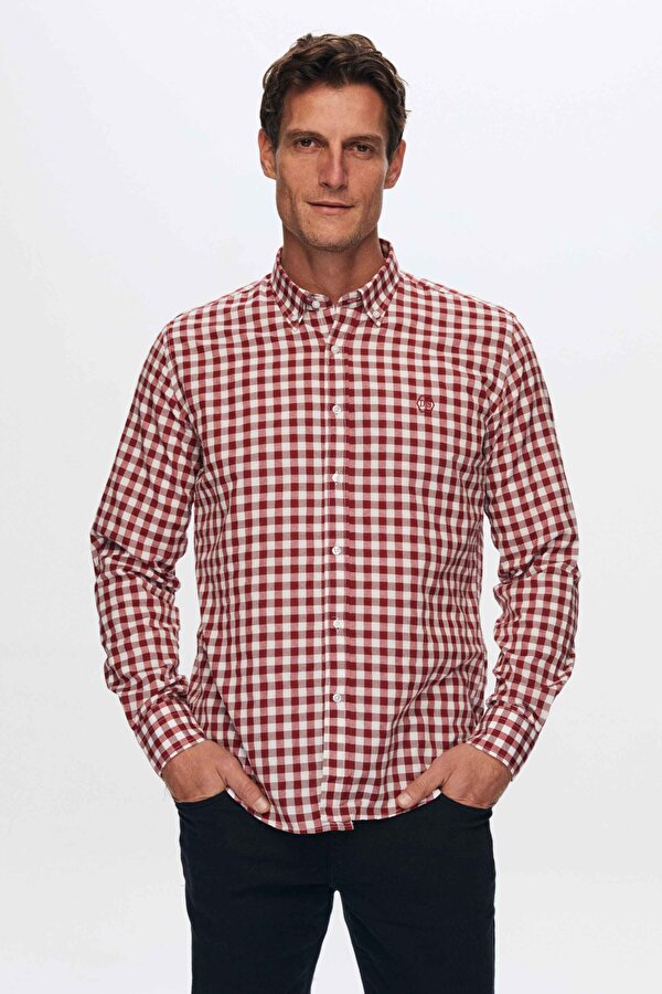 Ds Damat Slim Fit Bordo Kareli Ekoseli Gömlek