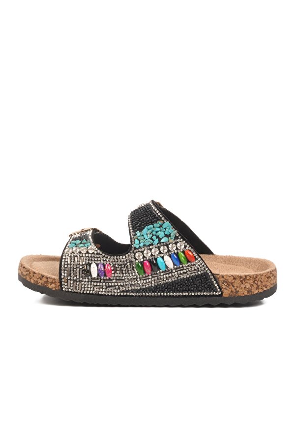 Siyah Taş İşlemeli Kız Çocuk Terlik 25Y106-6  F