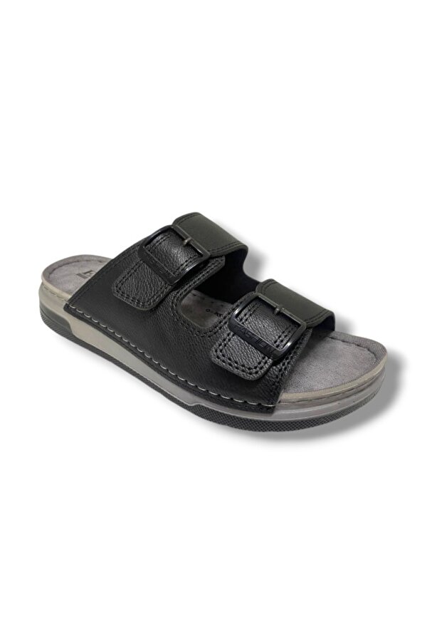 M253-0202-25 Deri Anatomik Soft Çift Bant Erkek Terlik