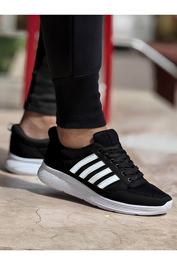 4 Çizgili Erkek Sneaker Ayakkabı Siyah Beyaz
