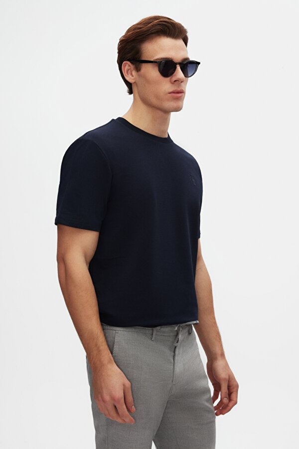 Slim Fit Lacivert Baskılı T-Shirt