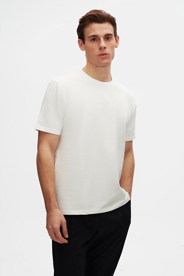 Slim Fit Ekru Baskılı T-Shirt