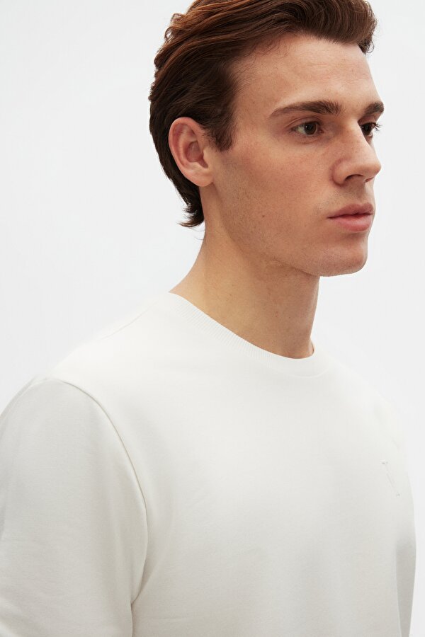 Slim Fit Ekru Baskılı T-Shirt