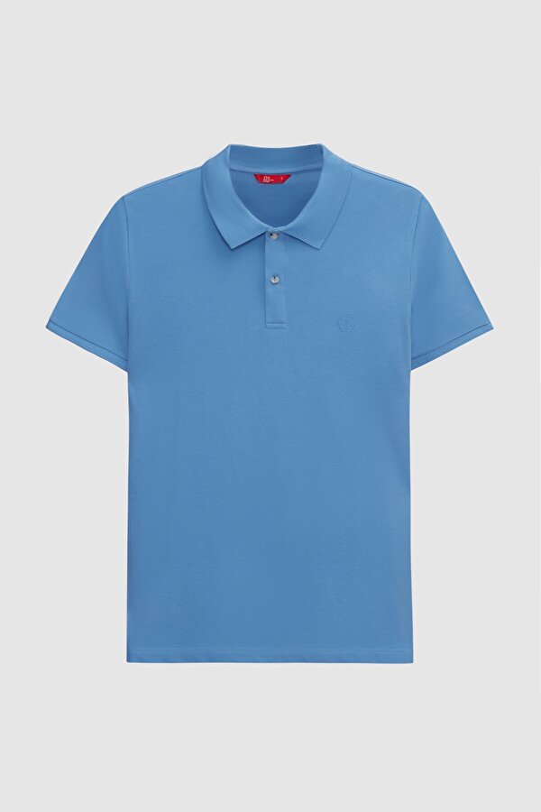 Ds Damat Regular Fit Açık İndigo %100 Pamuklu Uzun Ömürlü Kıvrılmaz Polo Yaka Nakışlı T-Shirt