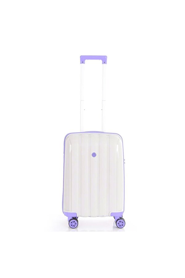 Bavul Orta ve Kabin 2li Set Kırılmaz Silikon Valiz V305 Kemik/Lila