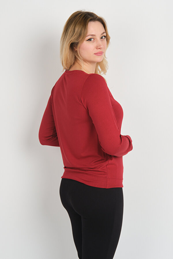 Kadın Yakası Renkli Taş Süslemeli Uzun Kol Bluz 23679 Bordo