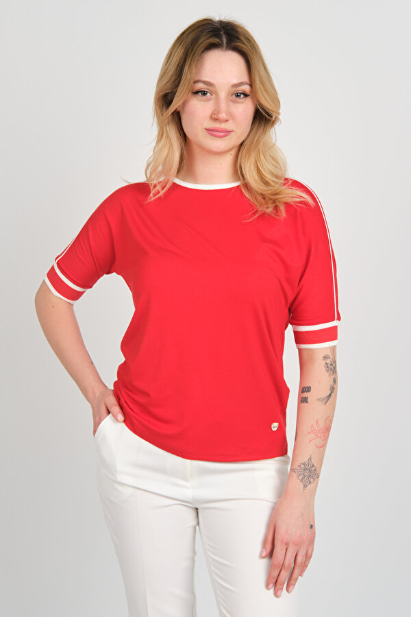 Kadın Bisiklet Yaka Yarım Kol Bluz 24145 Kırmızı