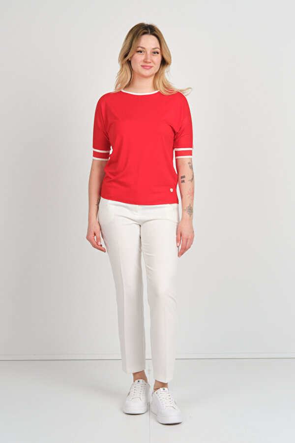 Kadın Bisiklet Yaka Yarım Kol Bluz 24145 Kırmızı