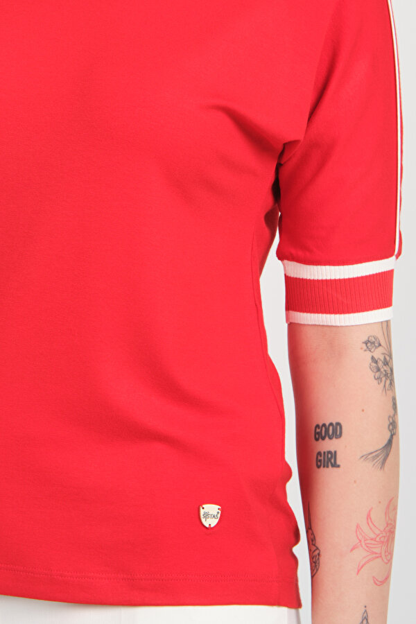 Kadın Bisiklet Yaka Yarım Kol Bluz 24145 Kırmızı