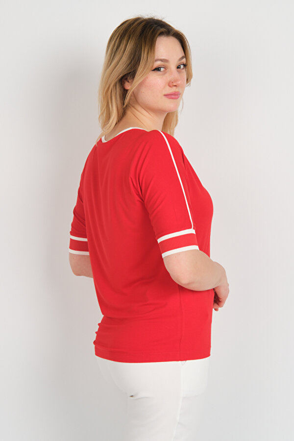 Kadın Bisiklet Yaka Yarım Kol Bluz 24145 Kırmızı