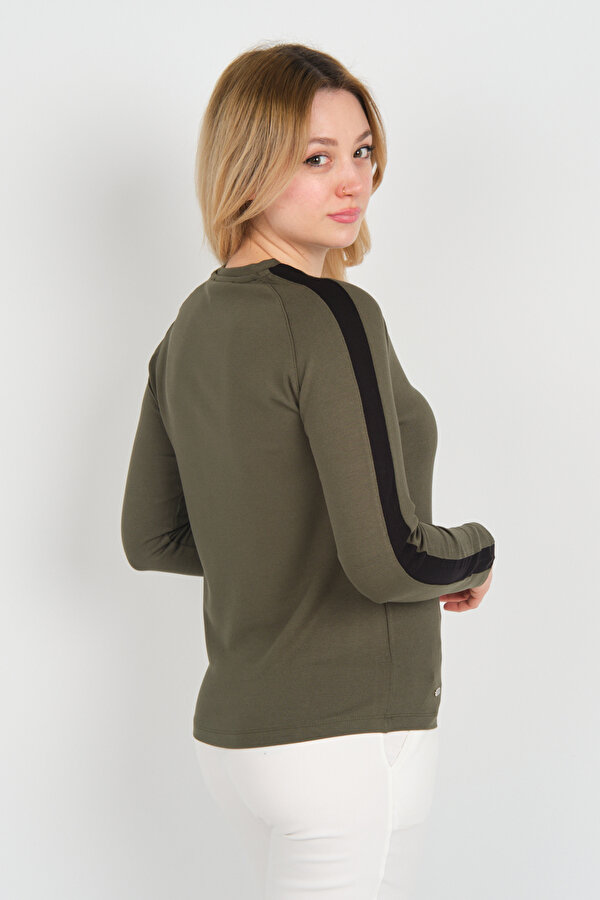 Kadın Uzun Kollu Bisiklet Yaka Logo Detaylı Bluz 4575 Haki