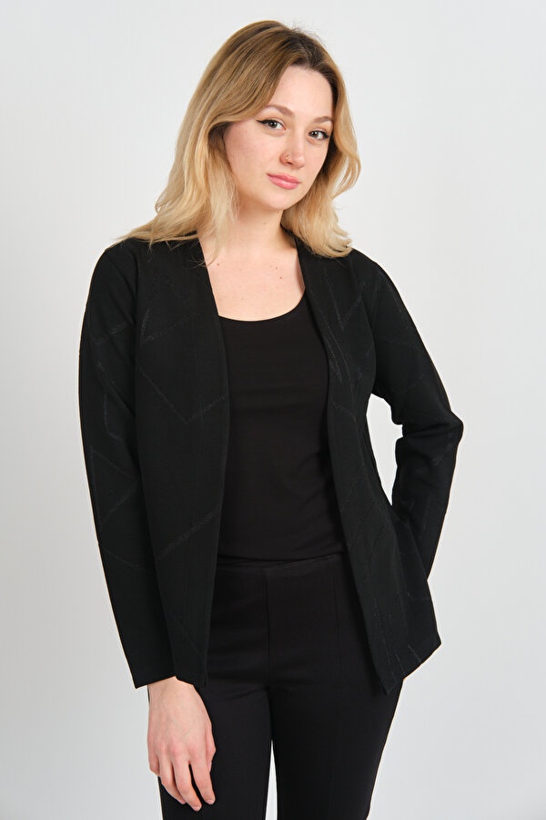 Kadın Simli Desenli Düğmesiz Ceket 24924 Siyah