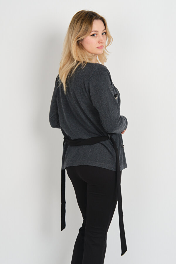 Kadın Belden Bağlama Detaylı Süs Cepli Ceket 23955 Antrasit