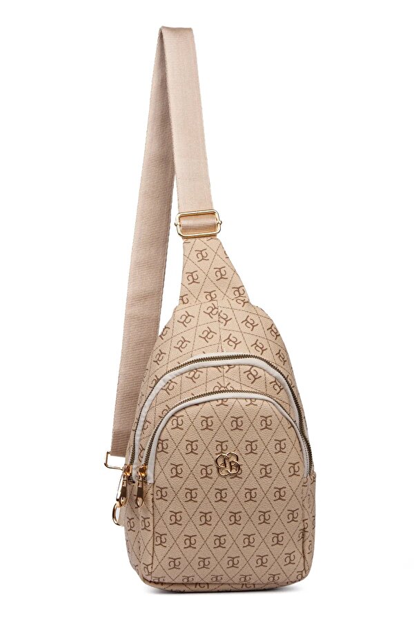 Kadın Bej Deri Monogram Desenli Çapraz Bel Göğüs Ve Omuz Çantası new218