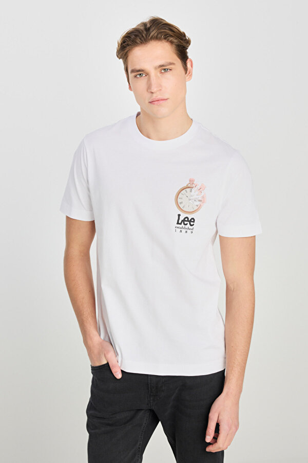 Regular Fit Grafik Bas Beyaz Erkek Kısa Kol T-Shirt