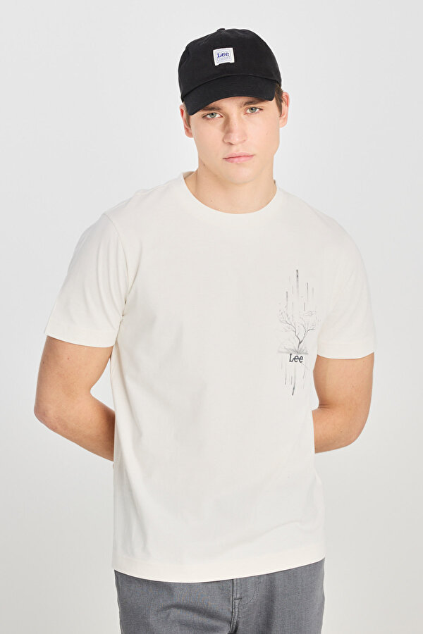 Regular Fit Grafik Bas Beyaz Erkek Kısa Kol T-Shirt